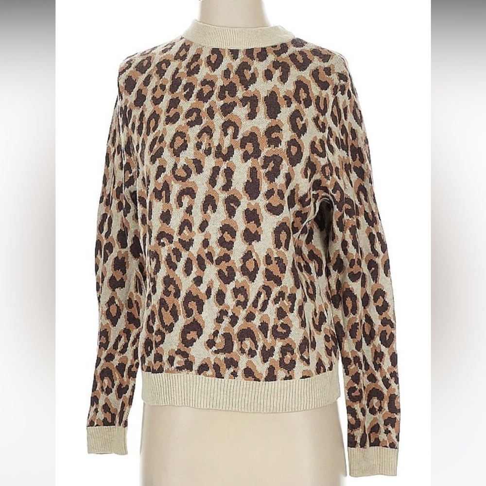 A New Day Cream and Brown Leopard Print Sweater